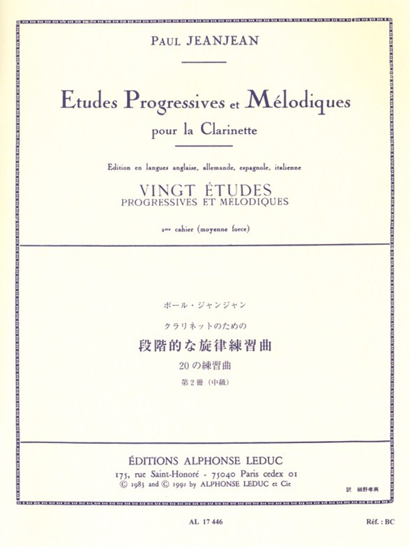 Estudios progresivos y melódicos para clarinete, vol. 2: Veinte estudios de dificultad regular. 9790046174469