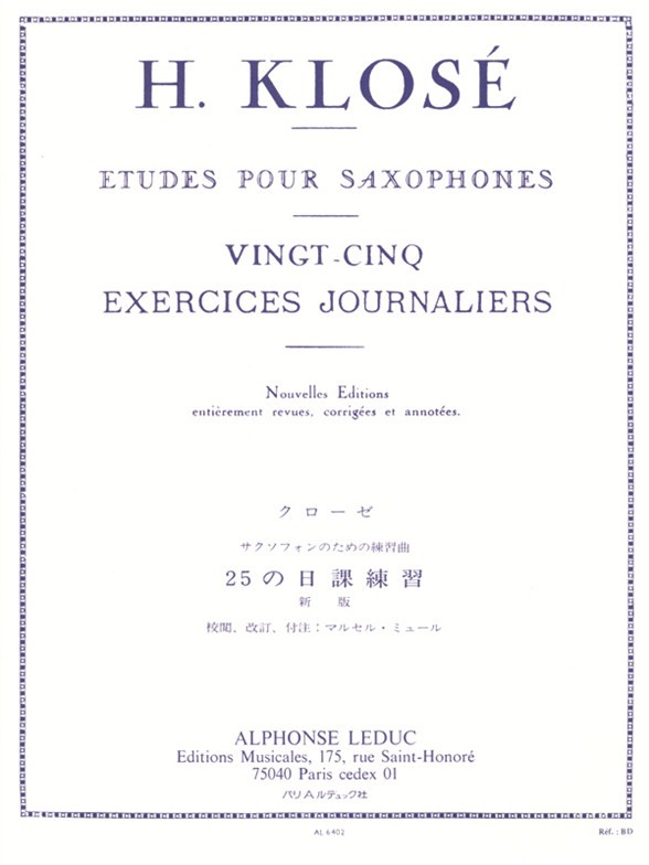 25 Exercises Journaliers, Saxophone