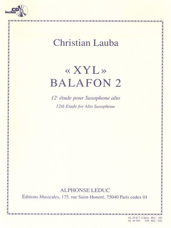 XYL Balafon 2, 12th Study for Alto Saxophone. 9790046298172