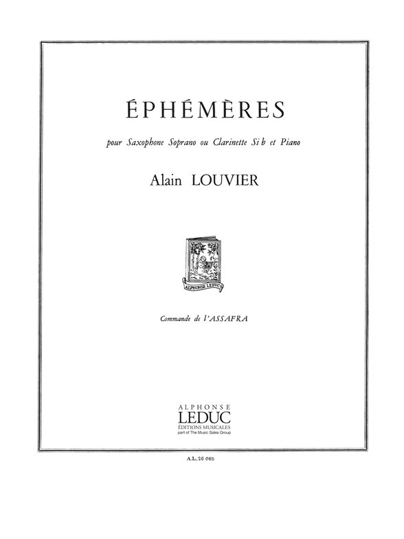 Ephémères, Clarinet [or B Flat Saxophone] and Piano. 9790046260650