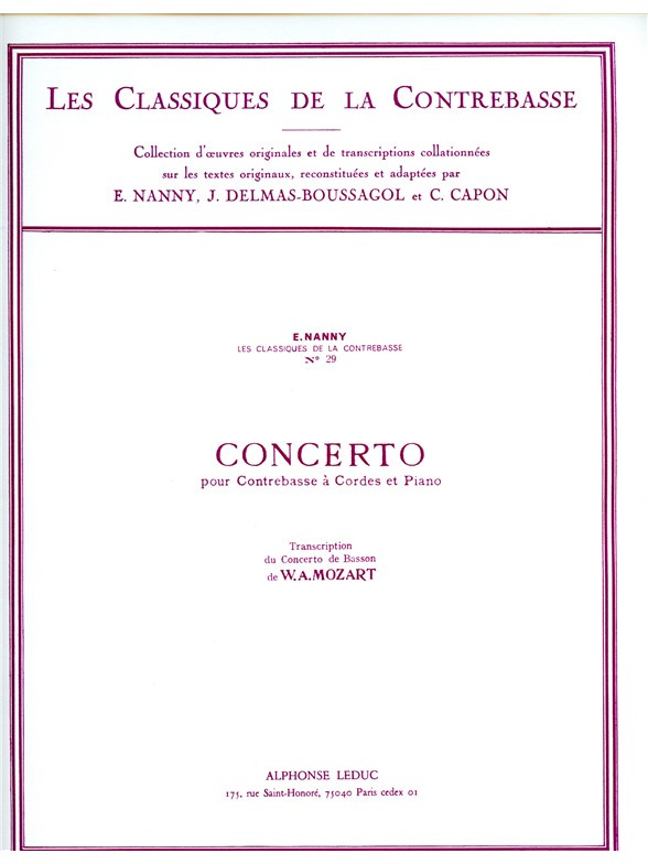 Concerto For Bassoon: Classiques No.29, Double Bass and Piano. 9790046172946