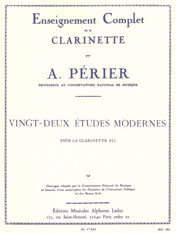 22 Études modernes, pour la clarinette Si b. 9790046178351