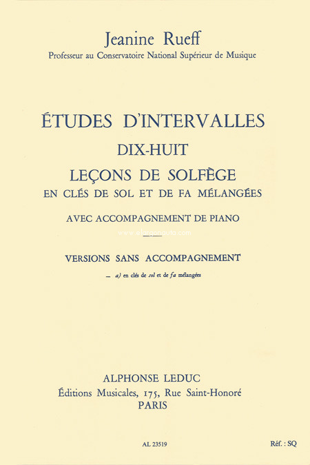 Études d'intervalles. Dix-huit leçons de solfège en clés de sol et de fa mélangées. Versions sans accompagnement