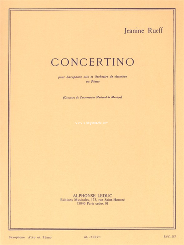 Concertino Op. 17 : Pour Saxophone Alto et Orchestre de Chambre ou Piano, Alto Saxophone and Piano. 9790046209215