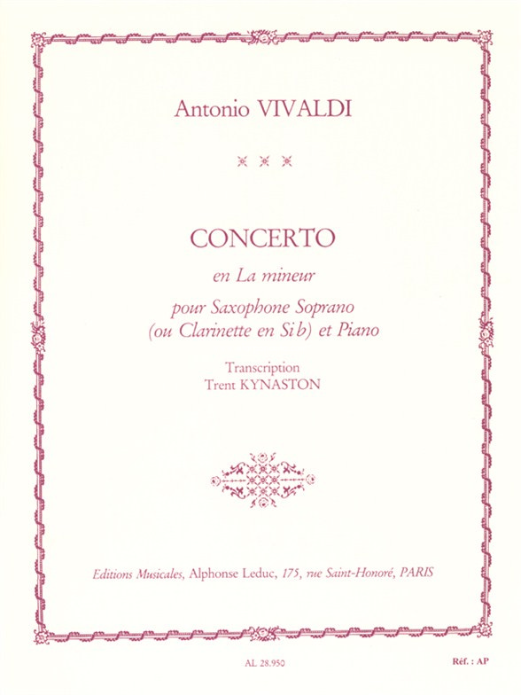 Concerto FVII/5 RV461 In A Minor, Tenor Saxophone, Soprano Saxophone