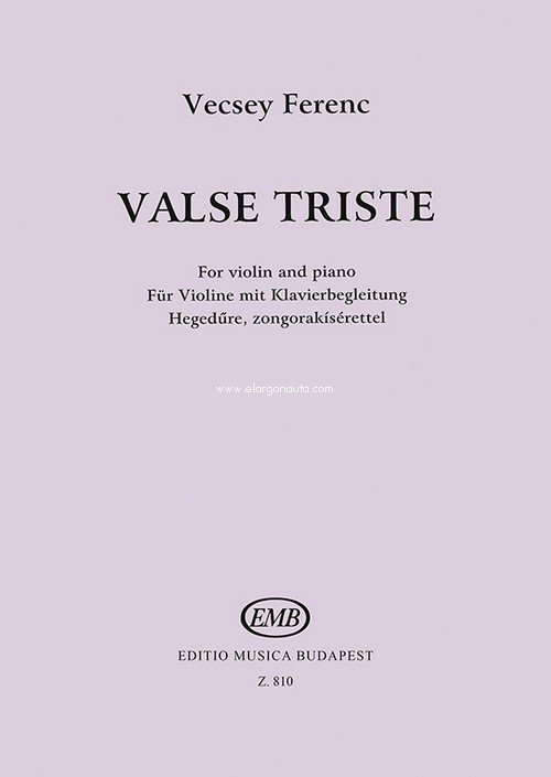 Valse Triste, Violin and Piano. 9790080008102