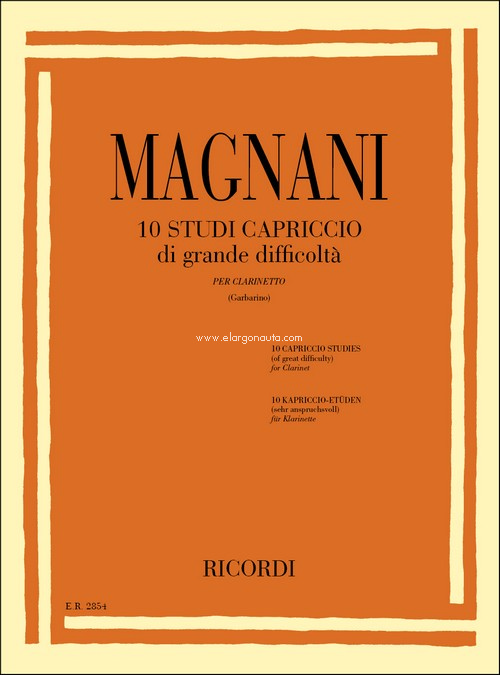 10 Studi Capriccio di grande difficoltà, per clarinetto in Si bemolle