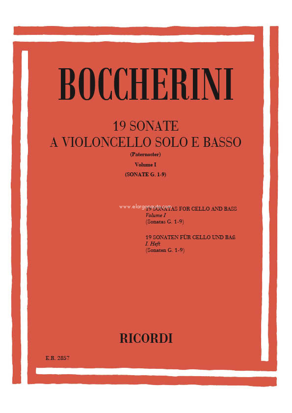 19 Sonate a violoncello solo e basso, vol. I (sonate G. 1-9). 9790041828572