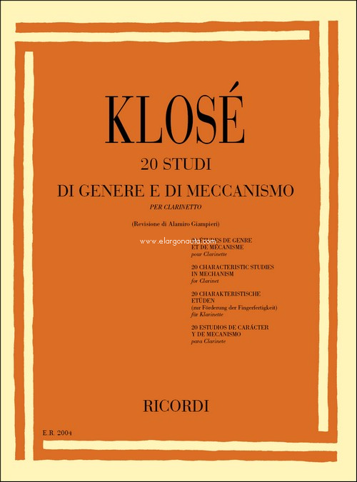 20 estudios de carácter y de mecanismo, para clarinete = 20 studi di genere e di mecanismo, per clarinetto