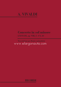 Concerto in Sol minore 'L'Estate' RV 315, Op. VIII nº 2, F.I-23, flauto e pianoforte. 9790041329871