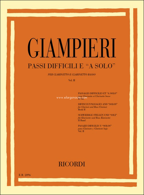 Passi Difficili e "A Solo" Vol. 2: Di Opere Teatrali e Sinfoniche - Per Clarinetto e Clarinetto Basso