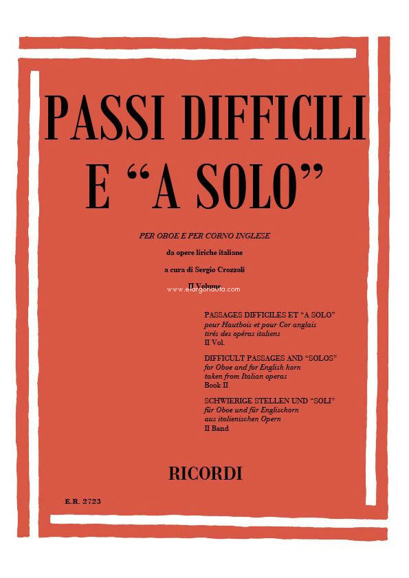 Passi Difficili E A Solo Da Opere Liriche, vol. 2: Per Oboe E Per Corno Inglese. 9790041827230