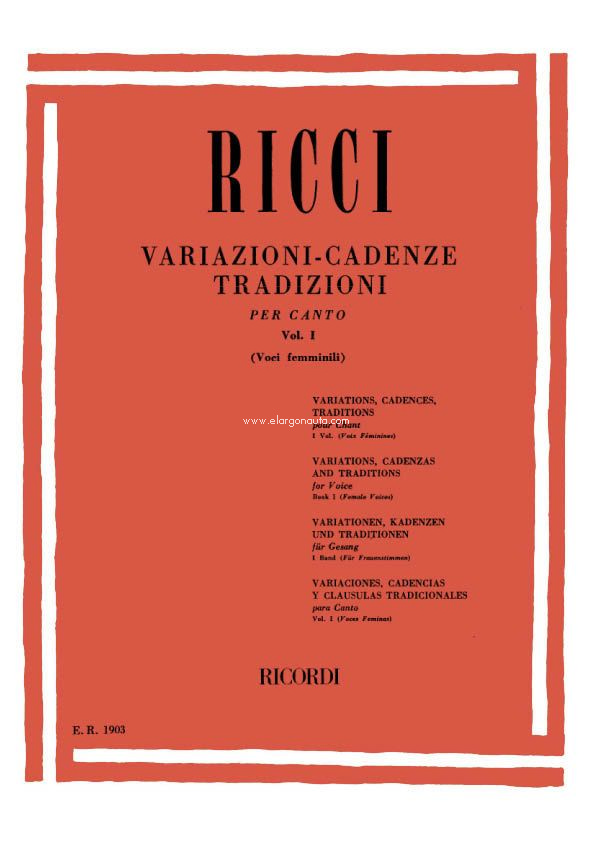 Variazioni - Cadenze - Tradizioni, per canto, vol. 1, voci femminili