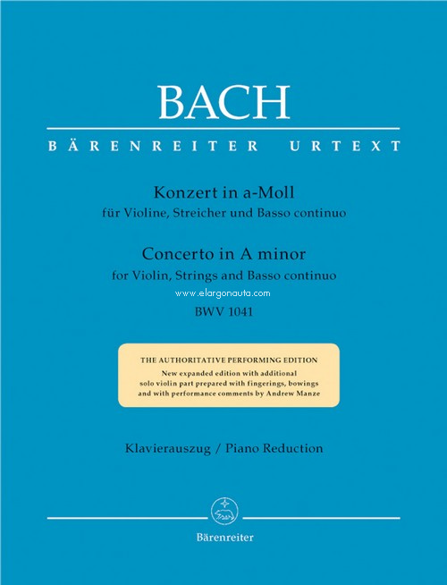 Concerto in A minor, for Violin, Strings and Basso continuo, BWV 1041, Piano Reduction