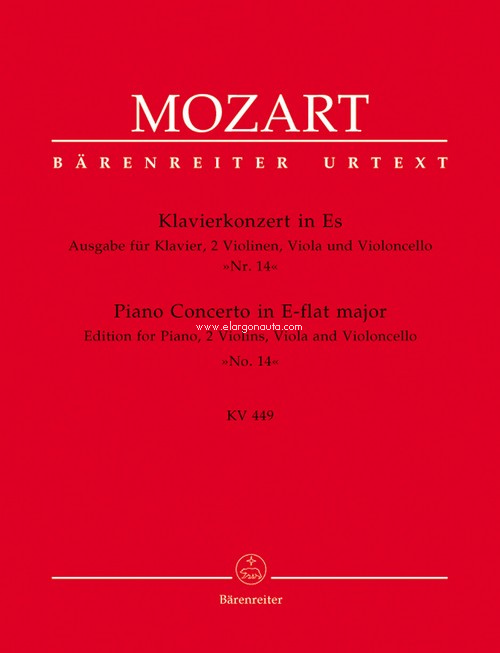 Piano Concerto No. 14 in E-flat major K. 449: Edition for piano, two violins, viola and violoncello, Piano and String Quartet