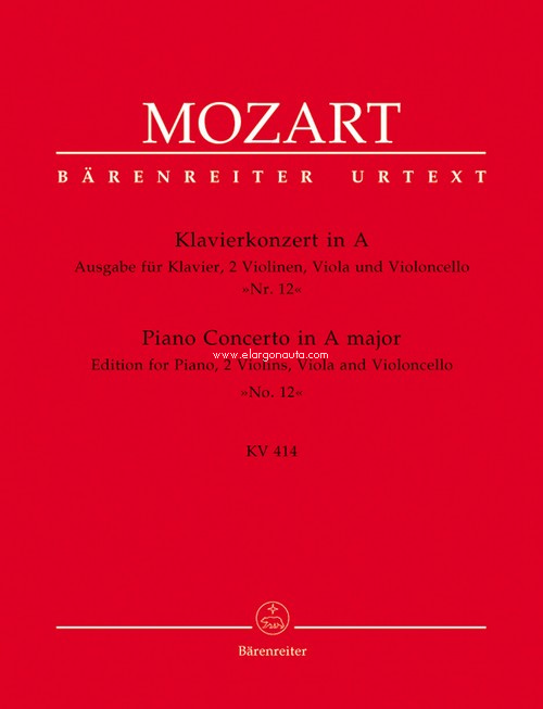 Piano Concerto No. 12 in A Major K.414, Piano and String Quartet. 9790006458400