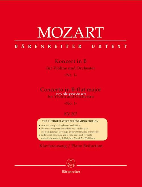Concerto in B-flat major, for Violin and Orchestra, No. 1, KV 207, Piano Reduction