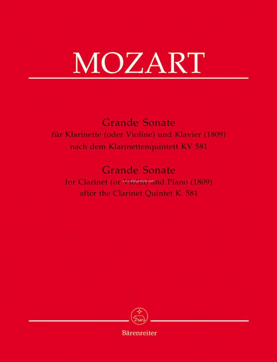 Grande Sonata For Clarinet In A Major And Piano, Clarinet or Violin and Piano