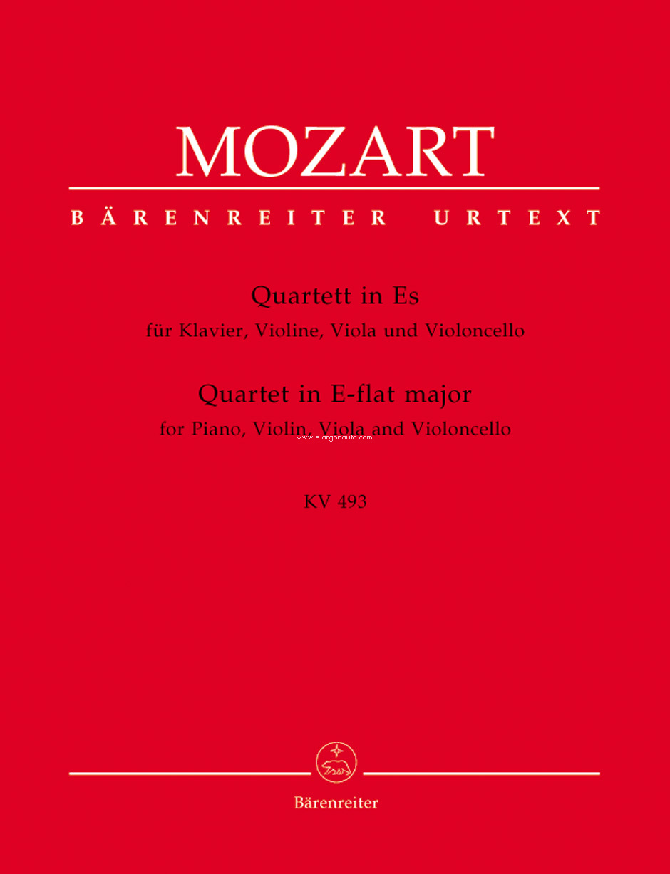 Quartet in E-flat major, for Piano, Violin, Viola and Violoncello, KV 493. 9790006454464