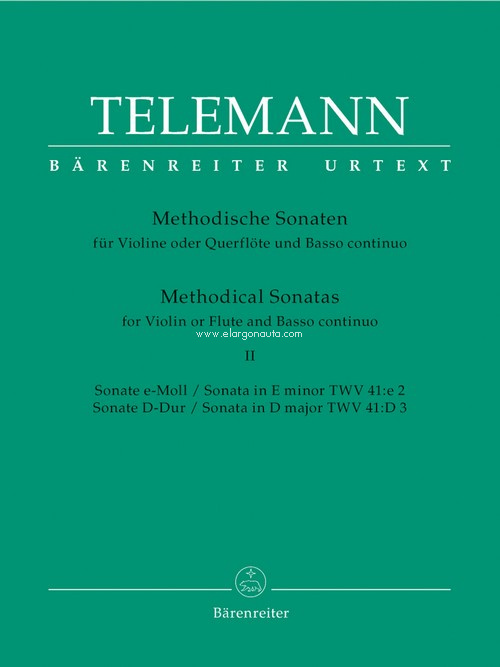 Twelve Methodical Sonatas for Violin (Flute) and Bc. Volume 2: Sonata in e minor TWV 41:e2, Sonata in D major TWV 41:D3. 9790006419036