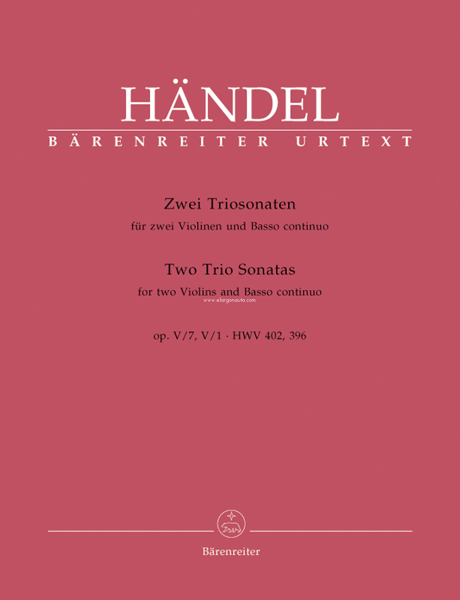 2 Triosonaten aus op.5: Sonaten 7 B-dur HWV 402 und 1 A-dur HWV 396, 2 Violins and Continuo