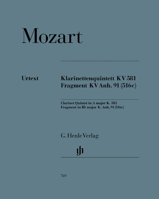 Klarinettenquintett KV 581. Fragment KV Anh. 91 (516c) = Clarinet Quintet in A major K. 581. Fragment in Bb major K. Anh. 91 (516c). 9790201807690