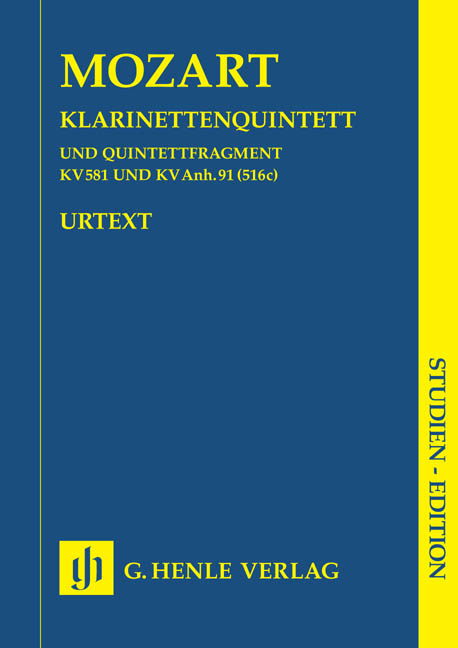 Klarinettenquintett KV 581. Fragment KV Anh. 91 (516c). Urtext, Studien Edition. 9790201897691