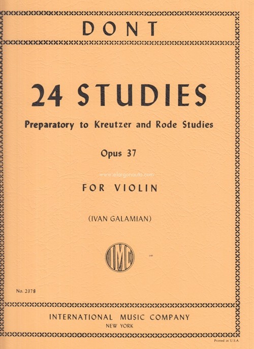 24 Studies op. 37, Preparatory to Kreutzer and Rode Studies, for violin. 9790220418716