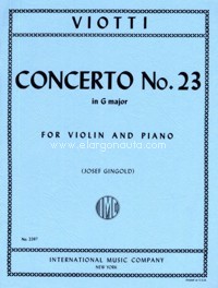 Violin Concerto No. 23, G major, for violin and piano. 9790220417863