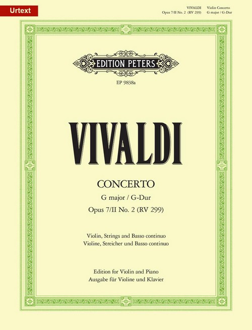 Violin Concerto in G, Book 2, No. 2, RV 299, Piano Reduction. Urtext. 9790014078850