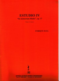 Estudio IV "In Memoriam Riaño", op. 17, para piano a cuatro manos. 9790692060369