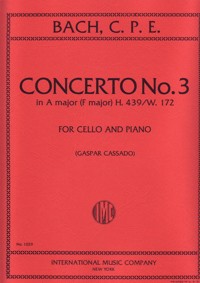 Concerto No. 3 in A major, H439, W.172, cello with piano accompaniment