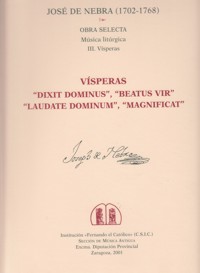 Obra selecta. Música litúrgica, III. Vísperas "Dixit Dominus", "Beatus Vir", "Laudate Dominum", "Magnificat"
