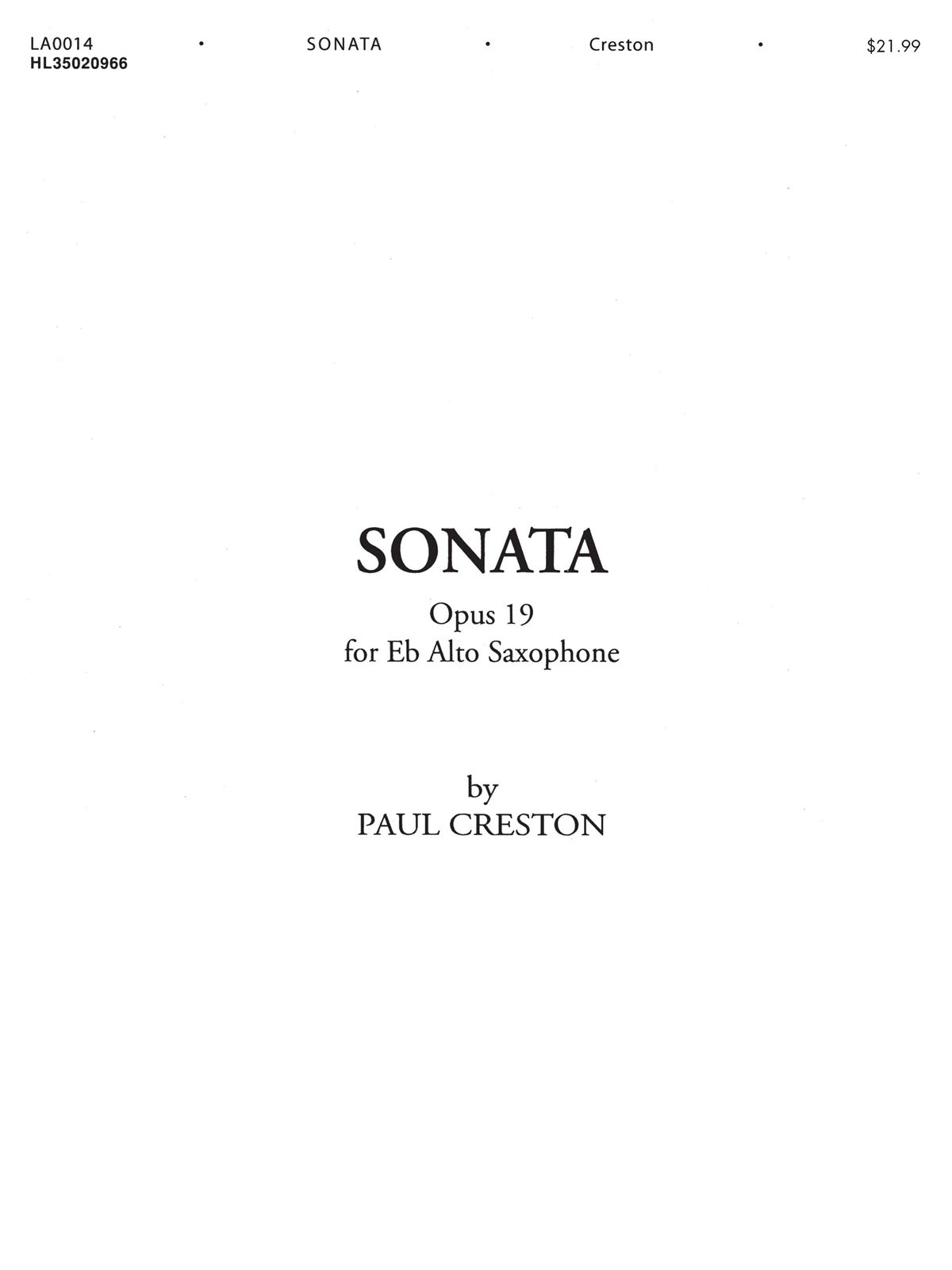 Sonata Opus 19 for Eb Alto Saxophone and Piano