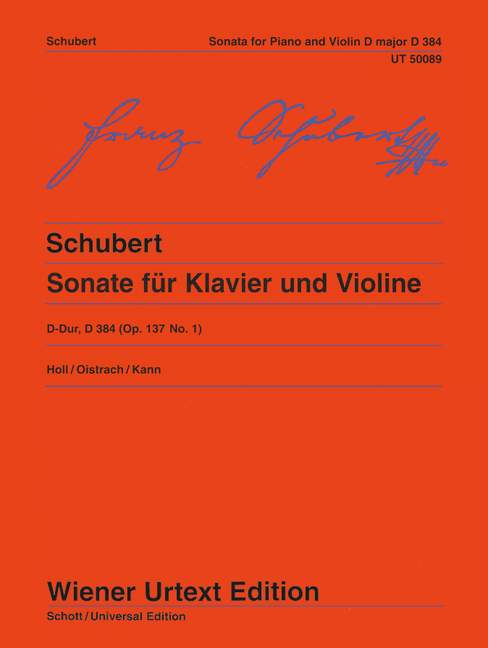 Sonata (Sonatina) D Major, op. 137, No. 1, D 384, for Piano and Violin. 9783850550864