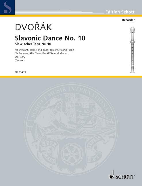 Slavonic Dance No. 10, op. 72/2, for 3 Recorders and Piano. 9790220110269