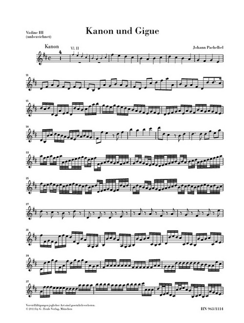 Canon and Gigue, for three Violins and Basso continuo, separate part