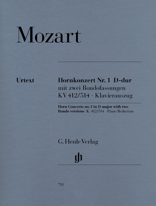 Concerto for Horn and Orchestra No. 1 D major KV 412/514, (mit D- und F-Stimme), piano reduction with solo part = Konzert für Horn und Orchester Nr. 1 D-Dur KV 412/514, (mit D- und F-Stimme), Klaviera