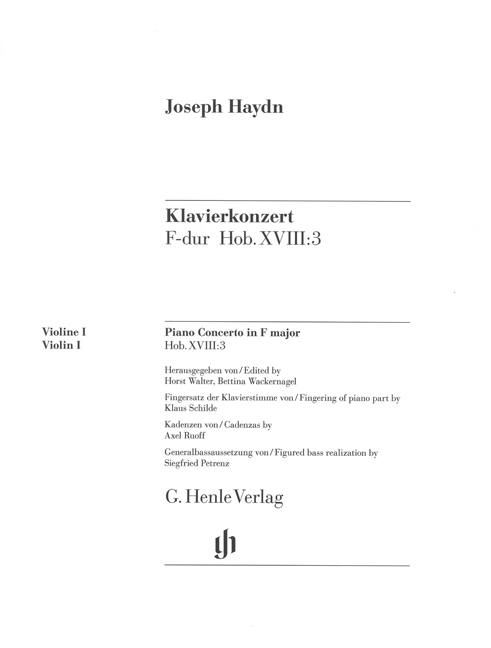 Concerto for Piano (Harpsichord) and Orchestra F major Hob. XVIII:3, separate part = Konzert für Klavier (Cembalo) und Orchester F-Dur Hob. XVIII:3, Einzelstimme