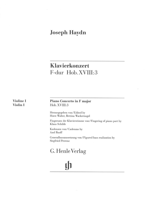 Concerto for Piano (Harpsichord) and Orchestra F major Hob. XVIII:3, separate part = Konzert für Klavier (Cembalo) und Orchester F-Dur Hob. XVIII:3, Einzelstimme