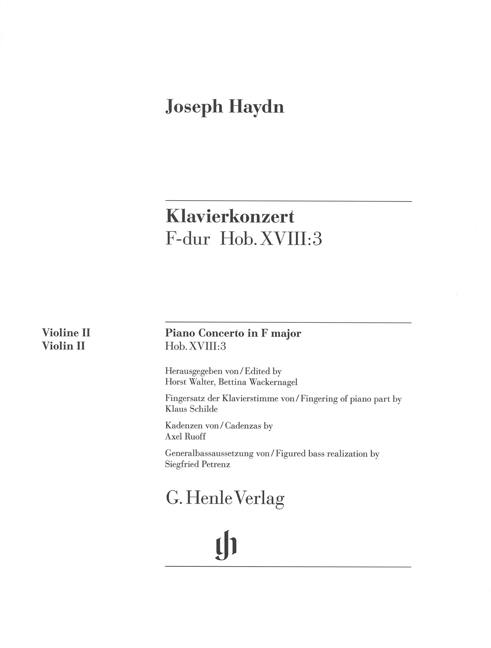 Concerto for Piano (Harpsichord) and Orchestra F major Hob. XVIII:3, separate part = Konzert für Klavier (Cembalo) und Orchester F-Dur Hob. XVIII:3, Einzelstimme