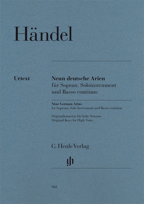 Nine German Arias for Soprano, Solo Instrument and Basso continuo = Neun deutsche Arien für Sopran, Soloinstrument und Basso continuo. 9790201809687