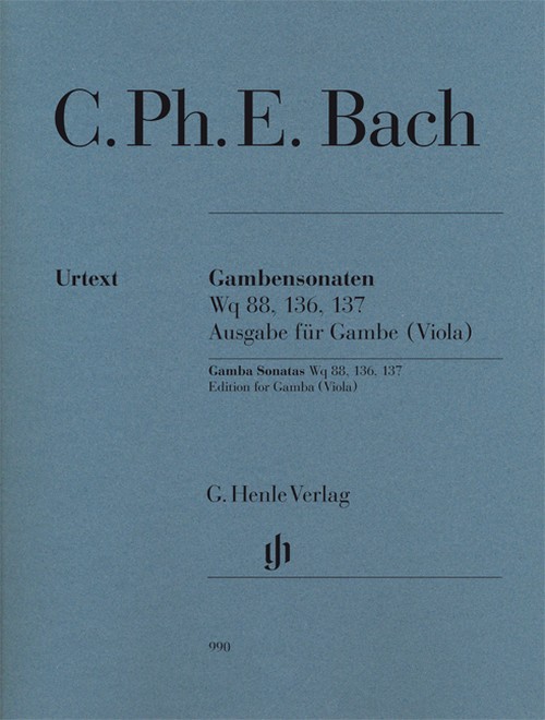 Gamba Sonatas WQ 88, 136, 137, Edition for Gamba (Viola), piano reduction with solo parts. 9790201809908