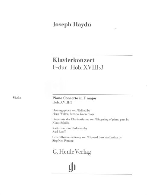 Concerto for Piano (Harpsichord) and Orchestra F major Hob. XVIII:3, separate part = Konzert für Klavier (Cembalo) und Orchester F-Dur Hob. XVIII:3, Einzelstimme