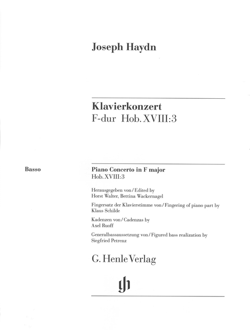 Concerto for Piano (Harpsichord) and Orchestra F major Hob. XVIII:3, separate part = Konzert für Klavier (Cembalo) und Orchester F-Dur Hob. XVIII:3, Einzelstimme