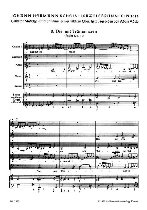 Die mit Tränen säen, Motette Nr. 3 aus Israelsbrünnlein., choral score