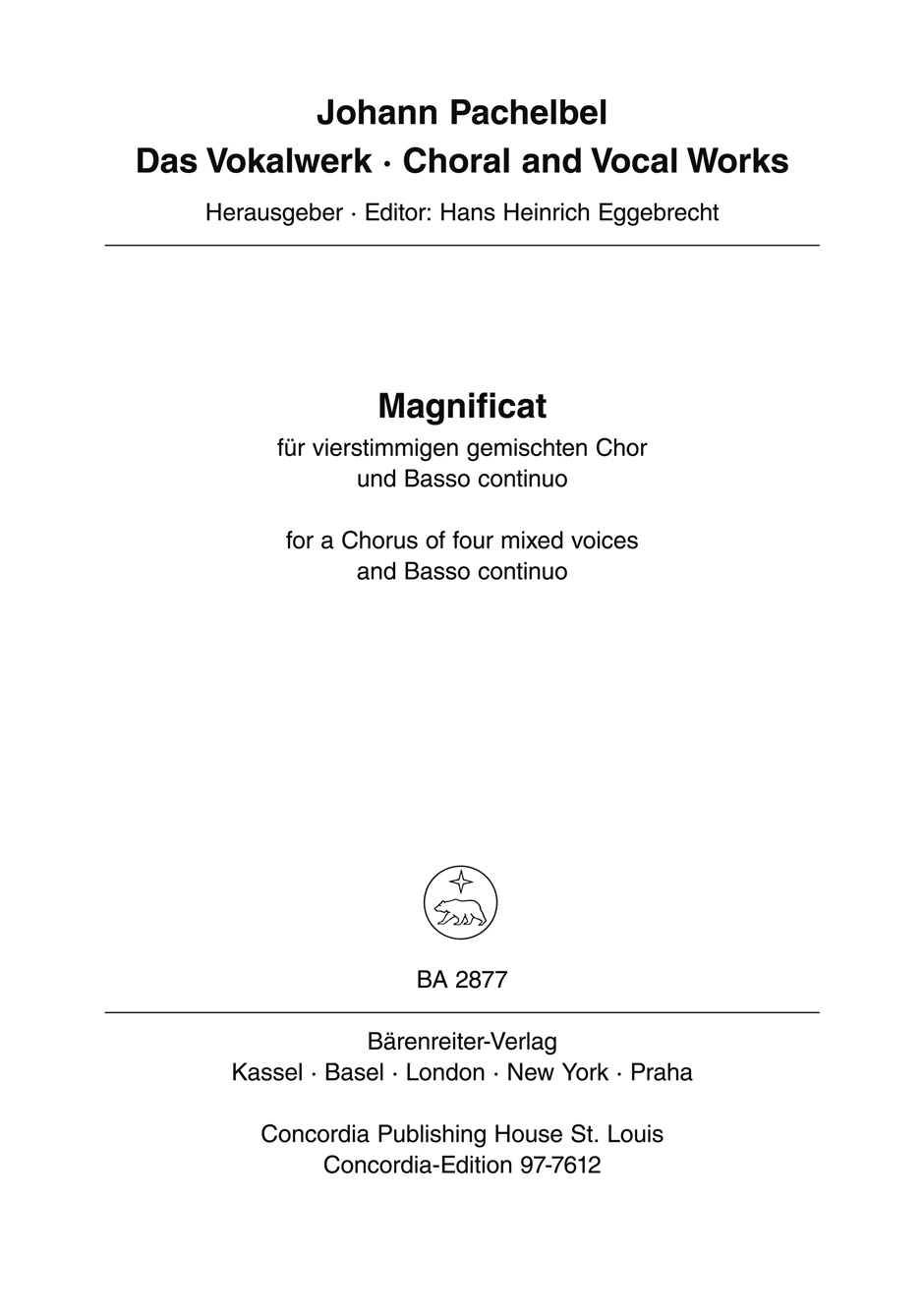 Magnificat anima mea, Motette, choral score