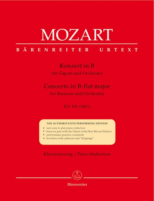 Concerto in B-flat major for Bassoon and Orchestra,  KV 191 (186e), Piano Reduction. 9790006458097