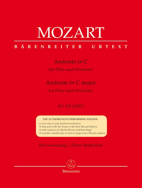 Andante in C major for Flute and Orchestra KV 315 (285e), Mit Kadenzen von Rachel Brown und Karl Engel, score and part = Andante in C für Flöte und Orchester KV 315 (285e), Mit Kadenzen von Rachel Bro