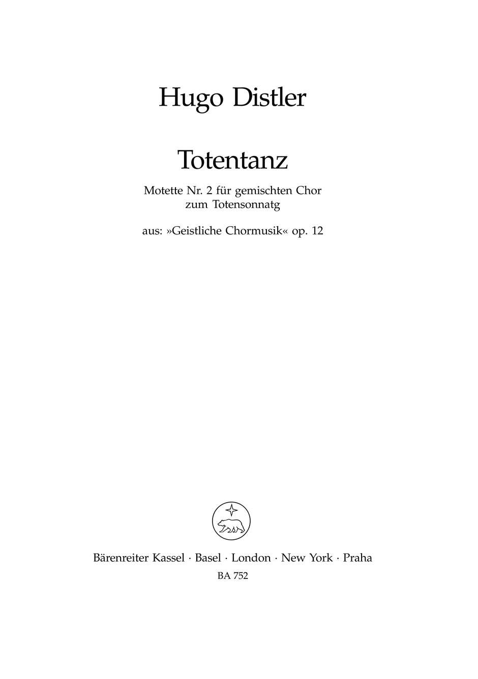Totentanz op. 12/2, Werk Nr. 2 aus Geistliche Chormusik (1934-1941)., score
